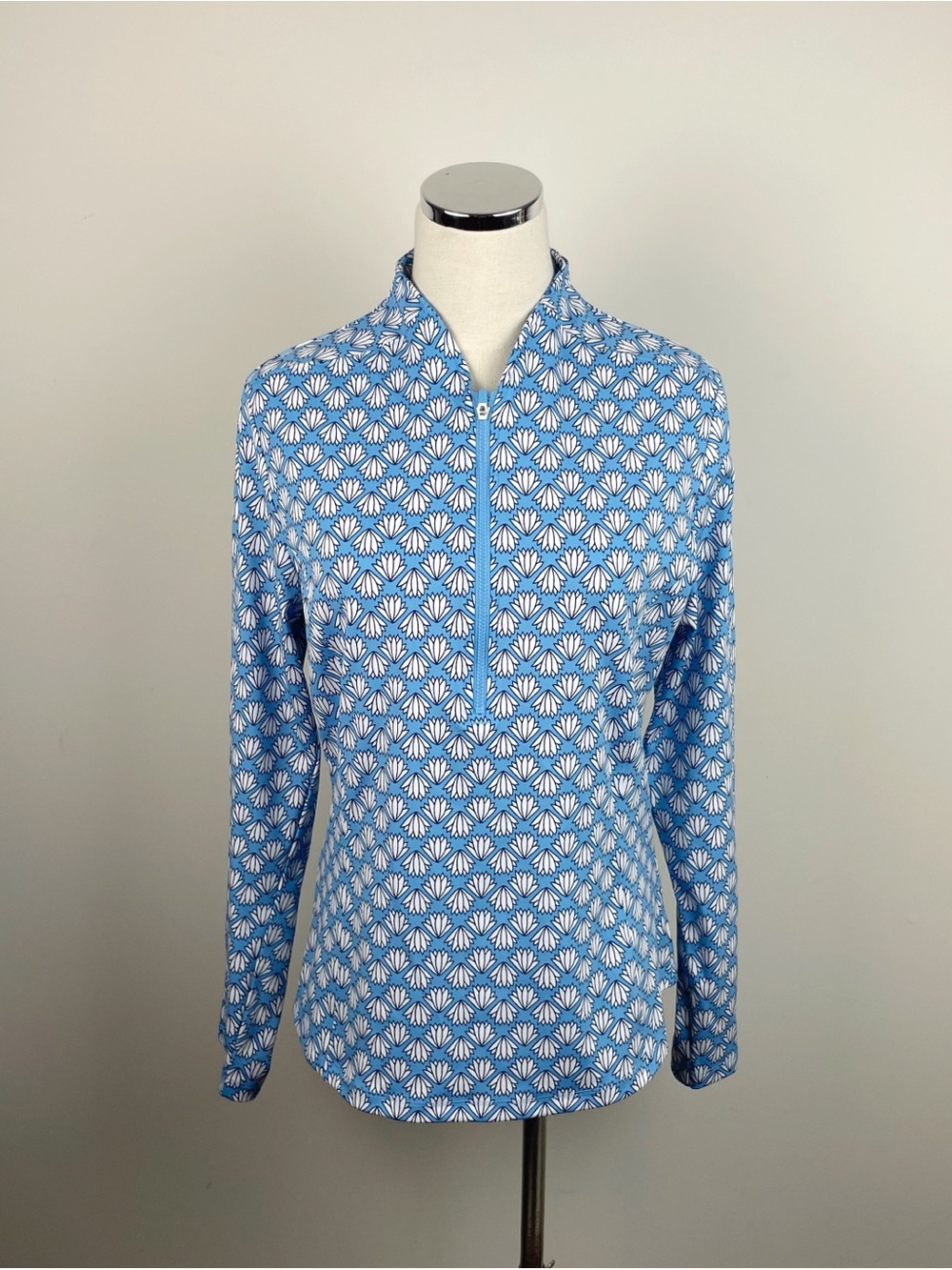 Sigrid Olsen Golf Tennis Blue White Floral Quarter Zip Top Women Large